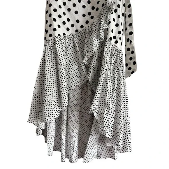 De La Vali Cotton Skirt High Low Ruffle Polka Dot 10UK or About 6US Black White - Picture 2 of 6